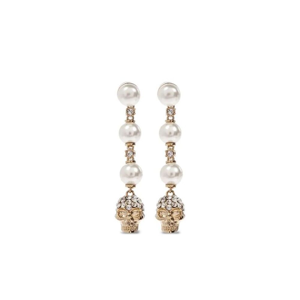 Skull And Pearl Earrings In Pale Gold Women